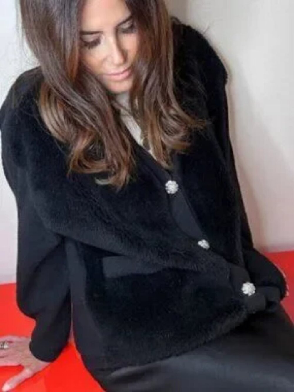 NWT Womens Jocelyn (Item-68) Black Wool Sheared Sherpa Cardigan Sweater XS/S